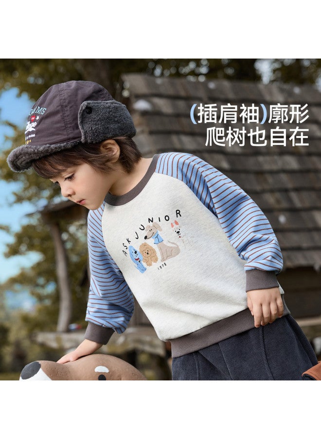 ASK JUNIOR Children's Hoodie 2025 Autumn Kids Contrast Color Cartoon Print Base Shirt Boys Round Neck Sports Top - Image 3
