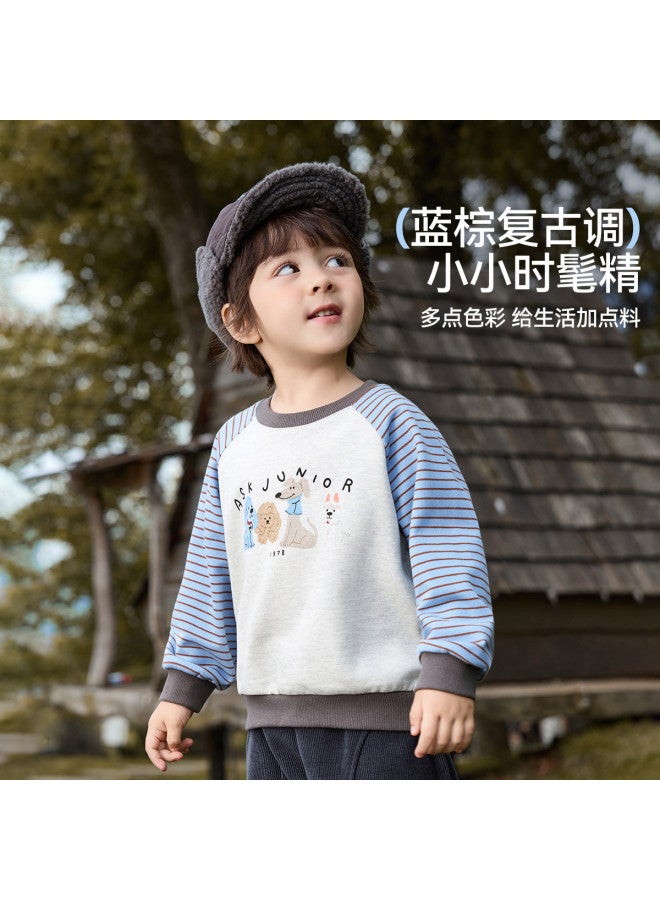 ASK JUNIOR Children's Hoodie 2025 Autumn Kids Contrast Color Cartoon Print Base Shirt Boys Round Neck Sports Top - Image 4