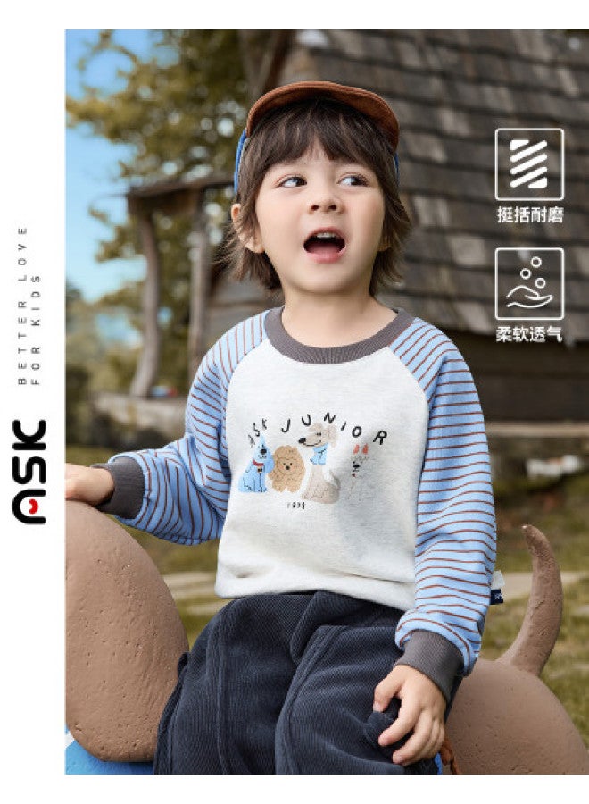 ASK JUNIOR Children's Hoodie 2025 Autumn Kids Contrast Color Cartoon Print Base Shirt Boys Round Neck Sports Top - Image 1