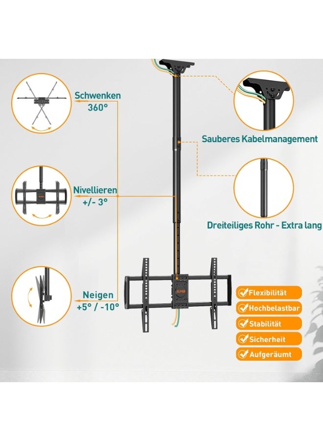 Ceiling TV Mount for 37–75 Inch Flat and Curved Screens – Adjustable Bracket for Flat or Sloped Ceilings, VESA Max 600x400mm, Supports up to 50kg - Image 2