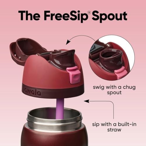 زجاجة ماء عازلة من الفولاذ المقاوم للصدأ Owala FreeSip مع قشة خالية من BPA زجاجة ماء رياضية رائعة للسفر 32 أونصة كرز أسود - Image 3