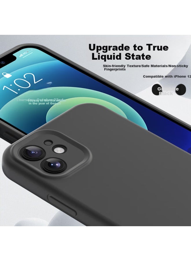 Shangsu Barbarian Era Apple 12 Phone Case Iphone 12 Protective Cover Premium Liquid Silicone Soft Shell Lens Full Cover Female Male Anti-fall Anti-fingerprint Solid Color Simple Shell Black - Image 1