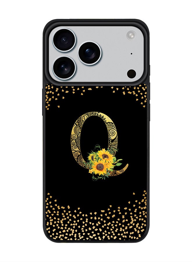 Stylizedd iPhone 17 Pro Case, [Compatible with MagSafe] Slim Magnetic cover Phone Case iPhone 17 Pro -Custom Floral Monogram - Q ( Black ) - Image 1