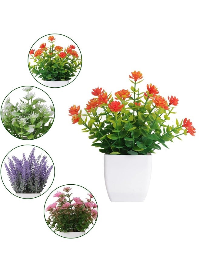 GUSGU 4 Pack Mini Artificial Flowers in Pot, Small Fake Greenery Plants, Faux Plastic Plants for Indoor Home Decor Living Room Bedroom Desktop Bookshelf Decoration - Image 3