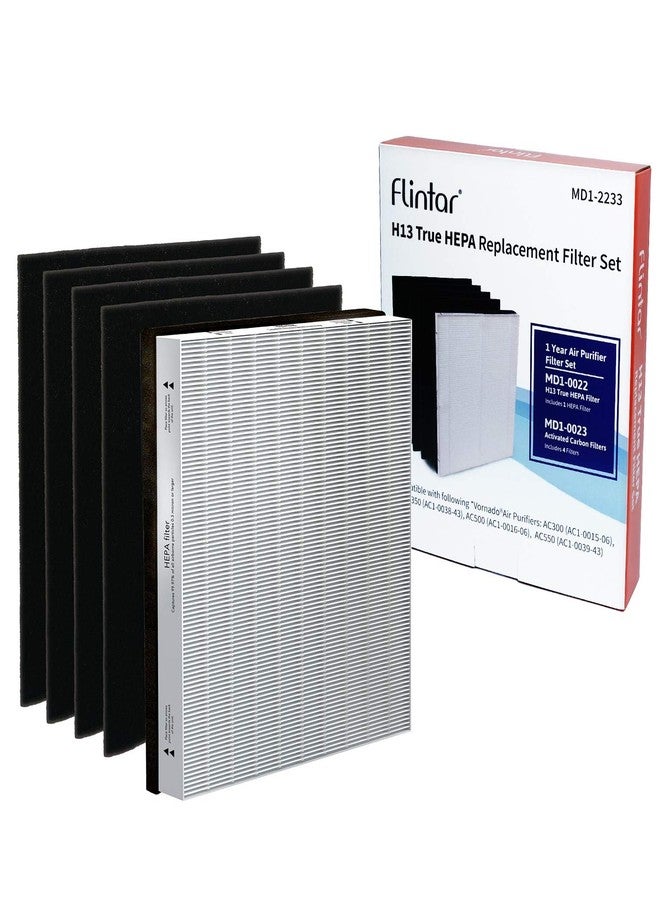 Flintar Replacement Filter Combo Pack, Compatible with Vornado Air Purifier, (1) H13 Grade Filtration MD1-0022 + (4) Activated Carbon Pre-Filter MD1-0023, 1-Year Set - Image 1