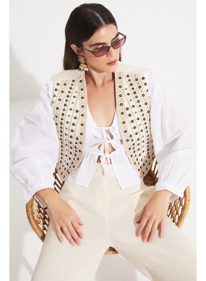 جون طقم بنطلون وسترة مطرزة بالقطن % للنساء من جوني إكرو - Image 2