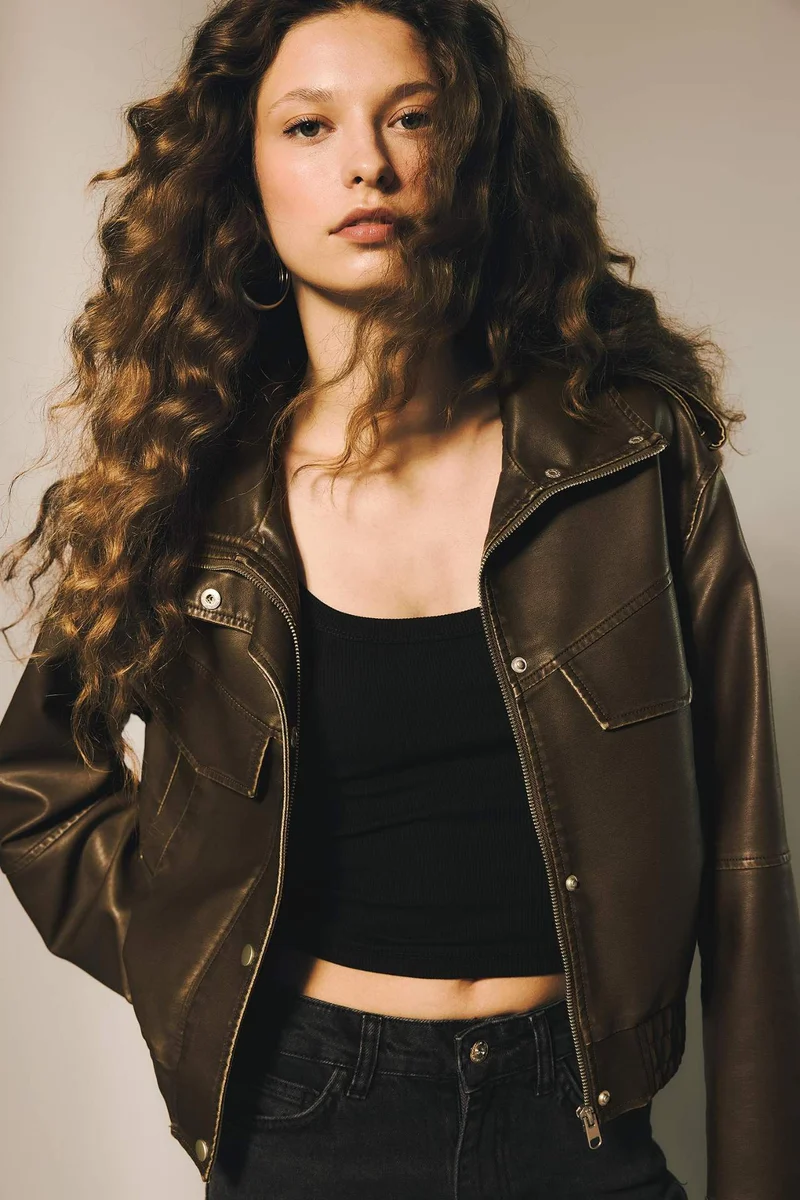 ديفاكتو Relax Fit Faux Leather Jacket