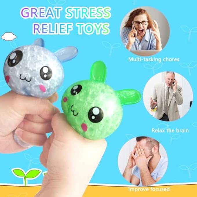 FOCone Easter Egg Fillers| 4 Packs Squishy Easter Bunny Stress Balls| Easter Basket Stuffers| Easter Toys Stress Relief Fidget Balls|Great for Adult Easter Basket Stuffers Egg Fillers - Image 4