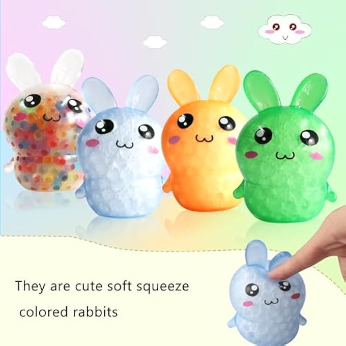 FOCone Easter Egg Fillers| 4 Packs Squishy Easter Bunny Stress Balls| Easter Basket Stuffers| Easter Toys Stress Relief Fidget Balls|Great for Adult Easter Basket Stuffers Egg Fillers - Image 2
