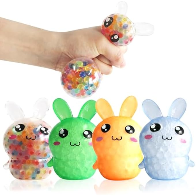 FOCone Easter Egg Fillers| 4 Packs Squishy Easter Bunny Stress Balls| Easter Basket Stuffers| Easter Toys Stress Relief Fidget Balls|Great for Adult Easter Basket Stuffers Egg Fillers - Image 1