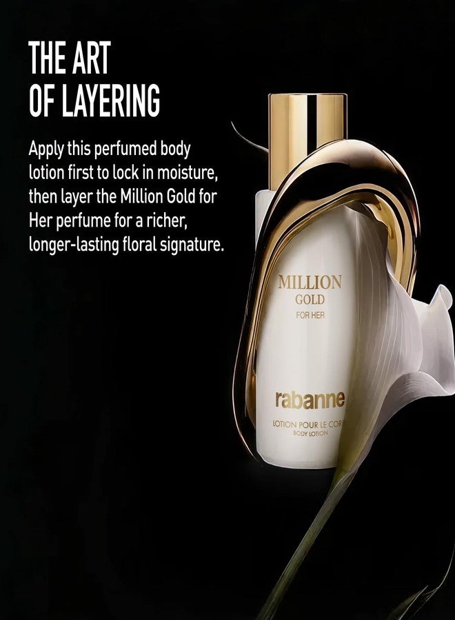 Rabanne Million Gold For Her Body Lotion for Women - Luxury Moisturizing Scented Lotion with Sparkling Rose, White Flowers & Salty Mineral Musk, Long-Lasting Hydration for Dry Skin, 6.8 oz - Image 3