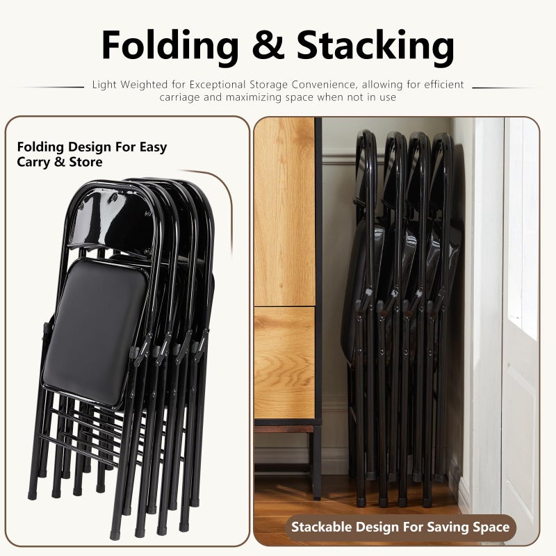 DUMOS 2 Pack Leather Padded Folding Chair, Indoor Outdoor Portable Stackable Commercial Seat with Steel Frame, Capacity for Home, Office, Party, Comfy, Black - Image 4