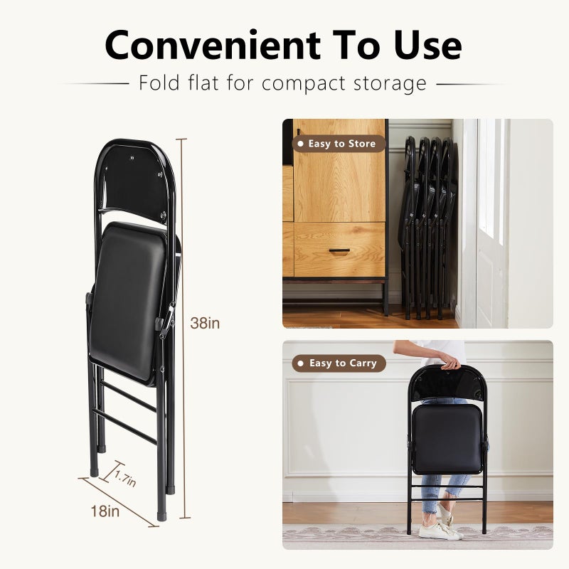 DUMOS 2 Pack Leather Padded Folding Chair, Indoor Outdoor Portable Stackable Commercial Seat with Steel Frame, Capacity for Home, Office, Party, Comfy, Black - Image 2