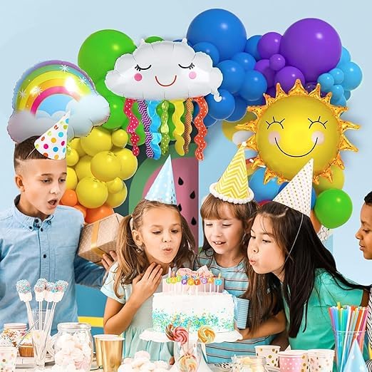 BRIJBAZAAR مجموعة زينة عيد الميلاد بموضوع قوس قزح - 75 قطعة، بالونات قوس قزح | عناصر زينة عيد الميلاد بموضوع الشمس للفتيات | بالونات سحاب للزينة | زينة عيد الميلاد، متعددة الألوان كبيرة - Image 3