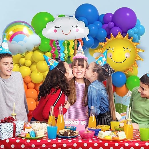 BRIJBAZAAR مجموعة زينة عيد الميلاد بموضوع قوس قزح - 75 قطعة، بالونات قوس قزح | عناصر زينة عيد الميلاد بموضوع الشمس للفتيات | بالونات سحاب للزينة | زينة عيد الميلاد، متعددة الألوان كبيرة - Image 4