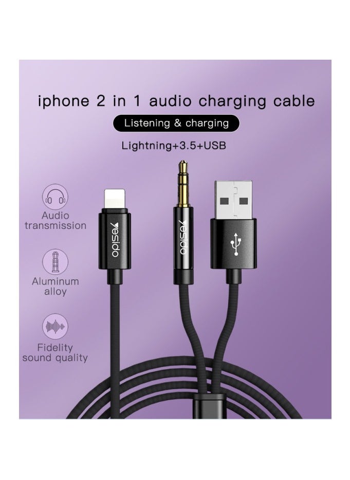 Yesido - Yesido Aux Adapter Lightning To 3500MM Charging  Listening YAU18 Length 1200MM  Output 2400A Process High Transmission Anti Winding - Image 1