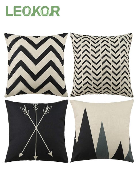 Set of 4 Decorative Geometric Throw Pillow Covers - Modern Pattern Linen Square Pillow Cushion Case 45*45CM