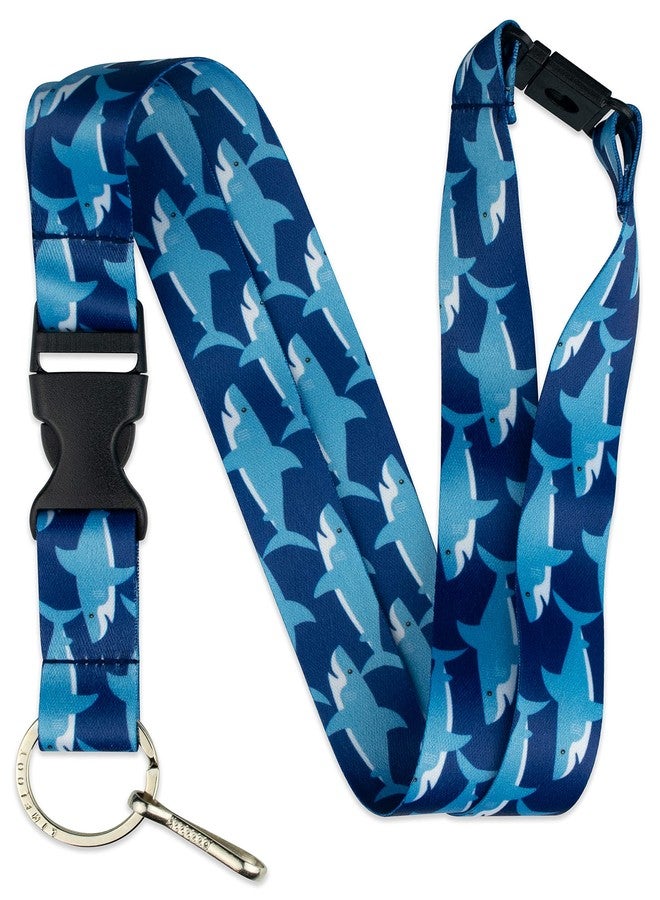 Limeloot Sharks Breakaway Lanyard for ID Badge, Keys, and Accessories - with Release Buckle and Flat Ring - Image 1