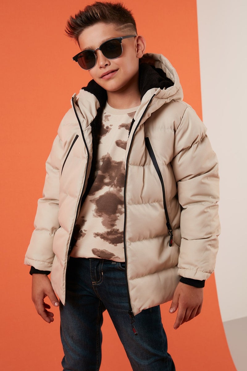 Lela Plush Lined Hooded Puffer Coat with Zipper Pockets Boys' Coat 5760040  - Image 1
