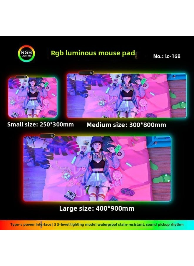RGB Luminous Mouse Pad Computer Keyboard Hand-held Desktop Pad Oversized Game E-sports Pad Thickened Internet Cafe Table Pad-Color:400*900mm-Pattern:Upgraded Version Of Pickup Rhythm-lc168