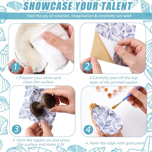 ForraFun 12 Set Oyster Shells Bulk for Crafts DIY -4''-5'' Ocean Pattern DIY Natural Oyster Shell Craft Kits with Decoupage Paper Napkin Paint Strips Brushes for Painting Beach Themes Wedding - Image 3