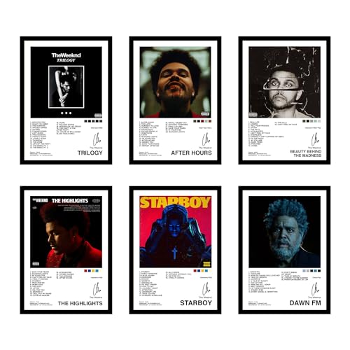 CodersParadise Wood The Weeknd Wall Poster Frames - Pack Of 6 | 8 X 12Cm (A4 Size) | Aesthetic Artwork Framed Posters | Framed Posters For Living Room, Bedroom - Image 1