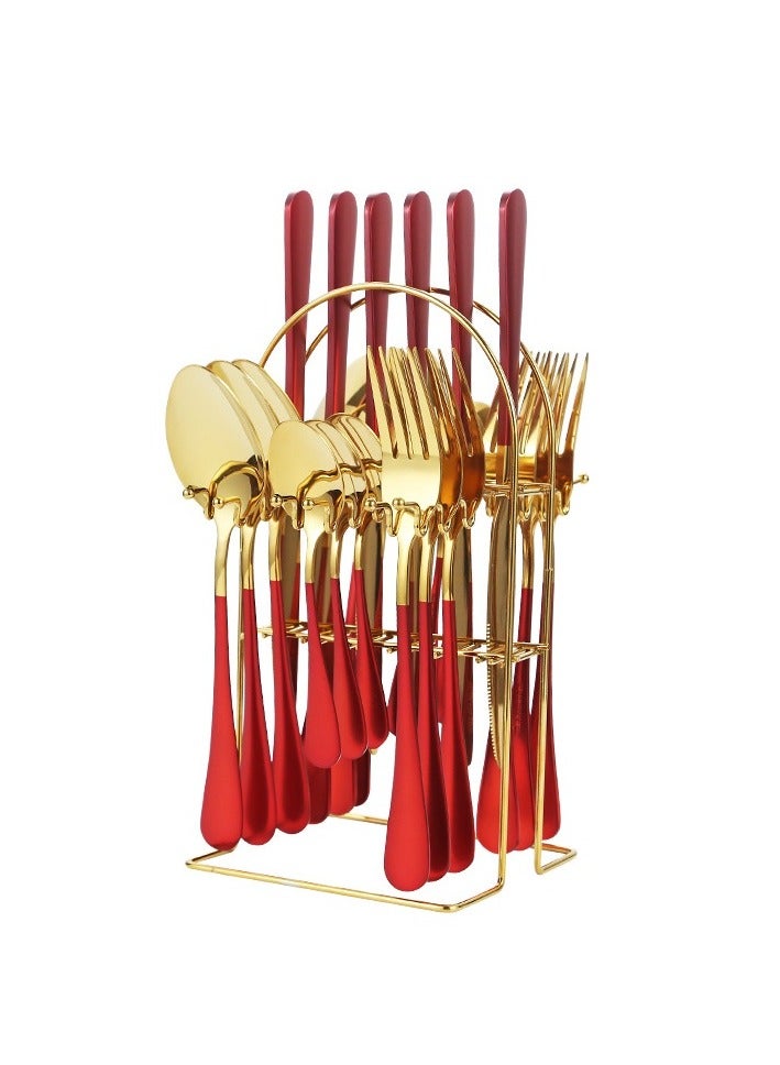 الأزرق جي دبليو 24 قطعة الفولاذ المقاوم للصدأ أدوات المائدة مجموعة سكين وشوكة ملعقة مجموعة مع حامل هدية عيد ميلاد - Image 1