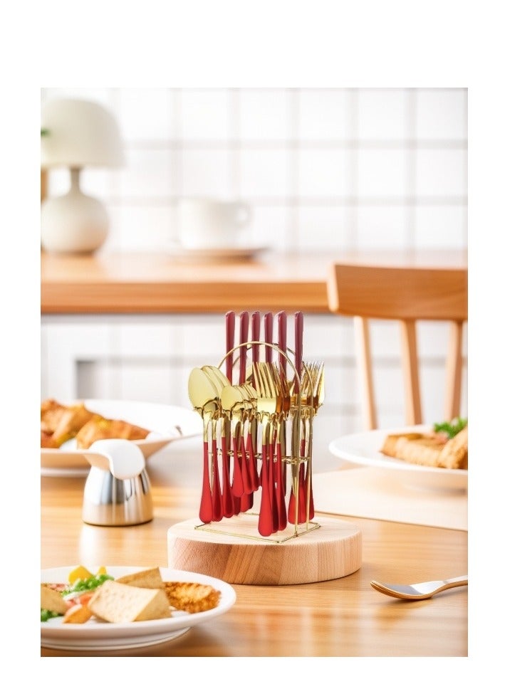 الأزرق جي دبليو 24 قطعة الفولاذ المقاوم للصدأ أدوات المائدة مجموعة سكين وشوكة ملعقة مجموعة مع حامل هدية عيد ميلاد - Image 2