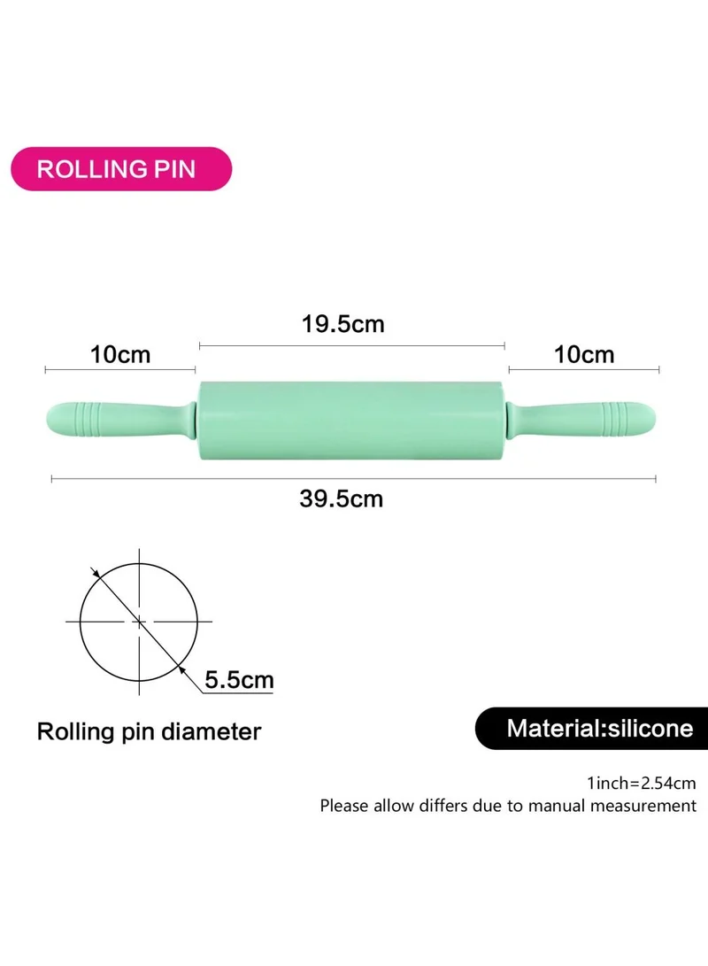 Fissman  Rolling Pin 39.5x5.5cm Silicone Aquamarine Kitchen Baking Pin for Rolling and Baking - Great for Making Dough, Bread and Pizza  | Best Price UAE
