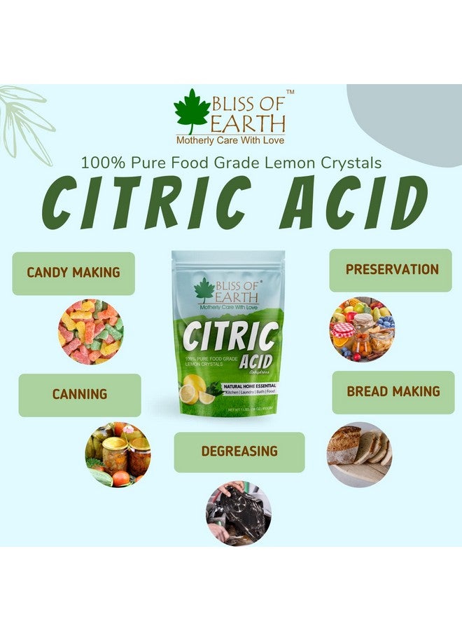 BLISS OF EARTH مسحوق حمض الستريك من بليس أوف إيرث للطعام والنباتات، ملح الليمون اللامائي لأغراض التنظيف، 453 جرام - Image 3