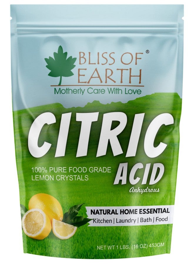 BLISS OF EARTH مسحوق حمض الستريك من بليس أوف إيرث للطعام والنباتات، ملح الليمون اللامائي لأغراض التنظيف، 453 جرام - Image 1