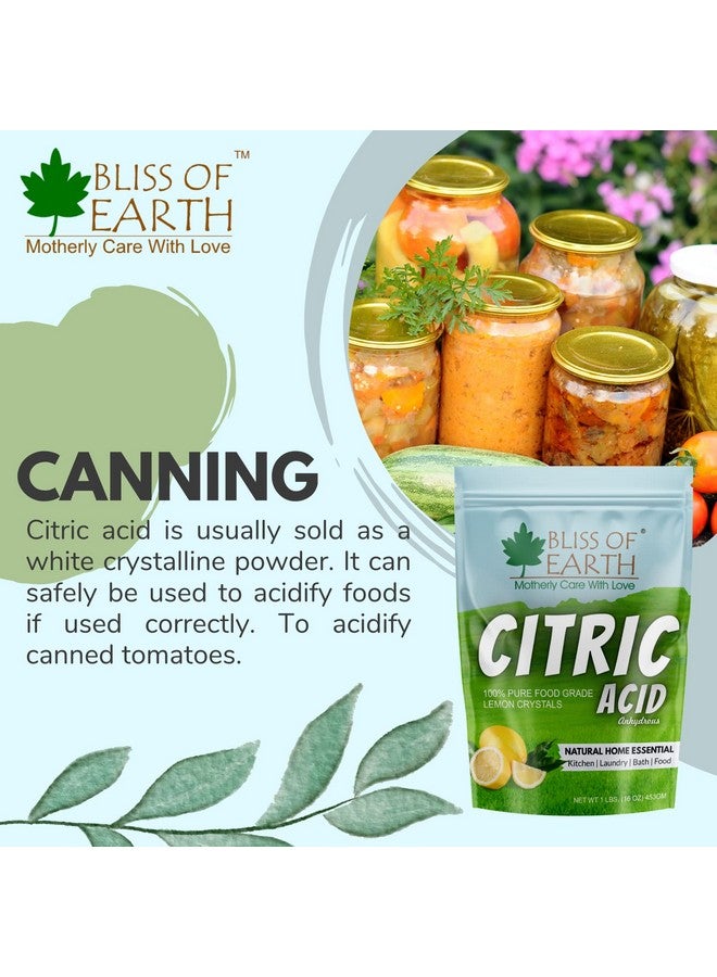 BLISS OF EARTH مسحوق حمض الستريك من بليس أوف إيرث للطعام والنباتات، ملح الليمون اللامائي لأغراض التنظيف، 453 جرام - Image 5