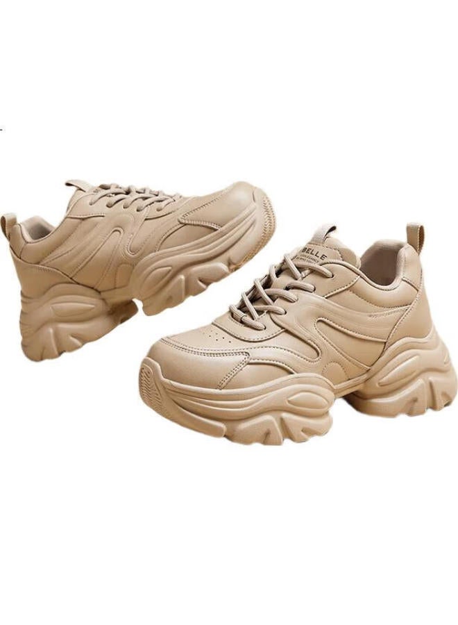 Belle Xiaonainai Whale Dad Shoes, New Style, Mall Thick-Soled Casual Sneakers, D2U1Dam5, Apricot Color, Size 38 - Image 2