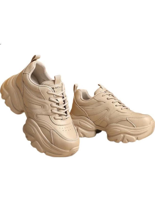 Belle Xiaonainai Whale Dad Shoes, New Style, Mall Thick-Soled Casual Sneakers, D2U1Dam5, Apricot Color, Size 38 - Image 1