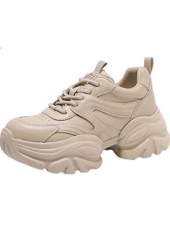 Belle Xiaonainai Whale Dad Shoes, New Style, Mall Thick-Soled Casual Sneakers, D2U1Dam5, Apricot Color, Size 38 - Image 3