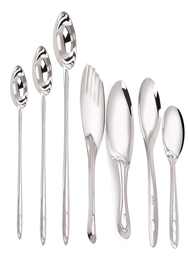Petals Stainless Steel Laddle Set with Rice and Salad Servers, 7-Pieces - Image 1