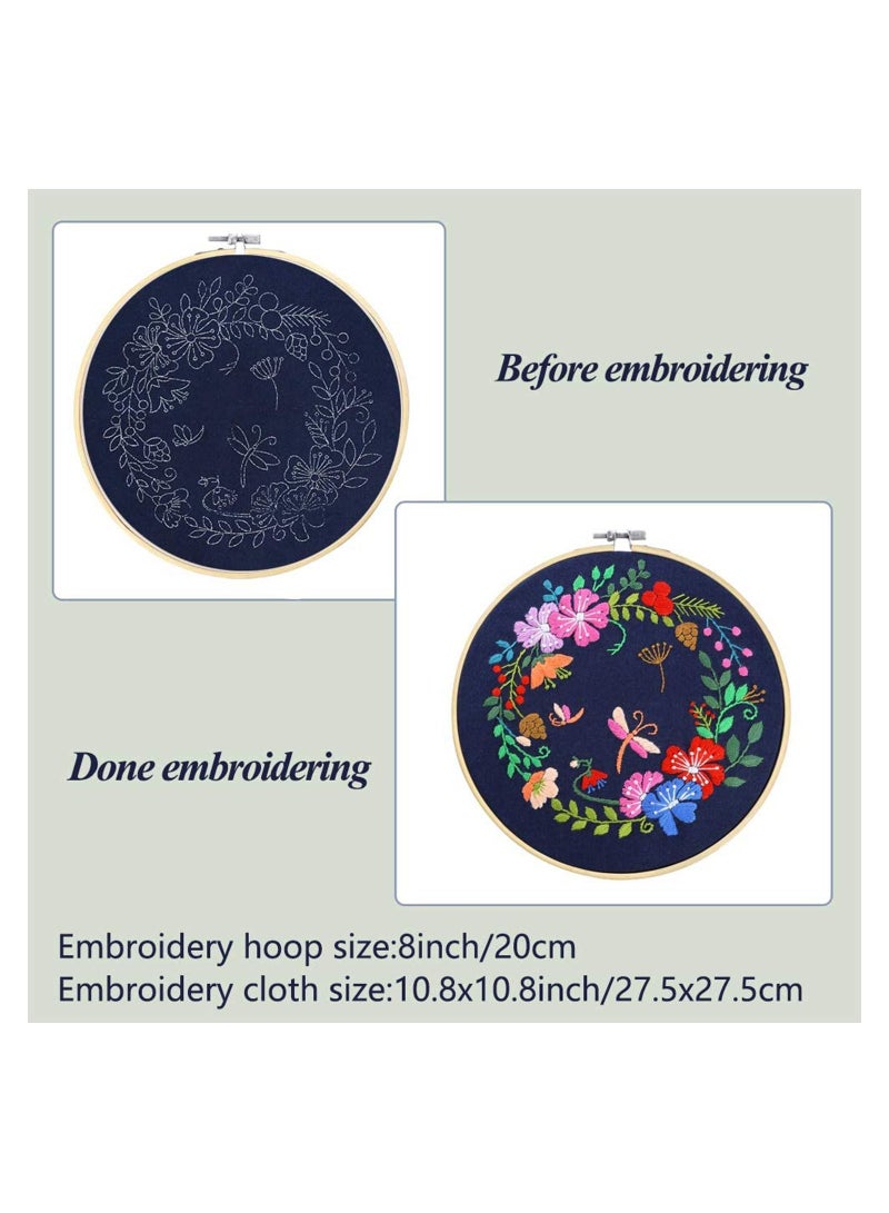 SYOSI Full Range Embroidery Starter Kit with Pattern and Instructions Including Cloth Botanical Garden 20cm Bamboo Hoop Color Threads Tools  - Image 3