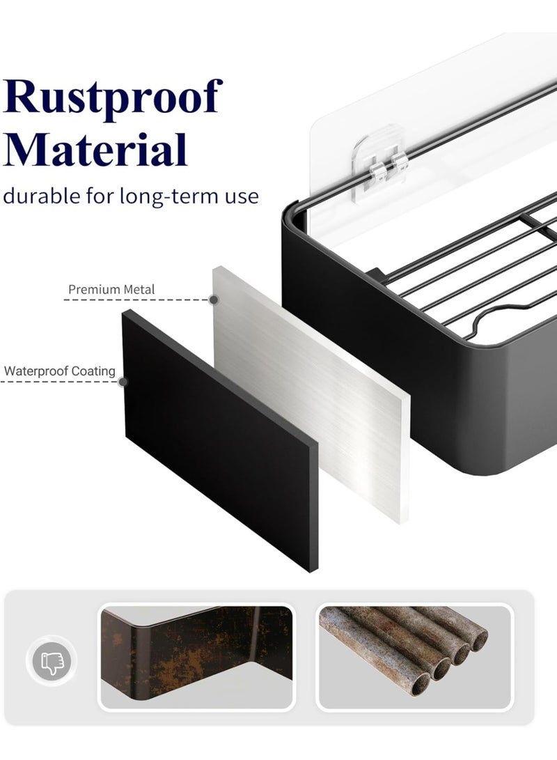 2 Pack X-Large Drill-Free Shower Shelves, Black Rustproof Stainless Steel Adhesive Shower Caddy, Wall Mount Organizer Rack for Bathroom - Image 2