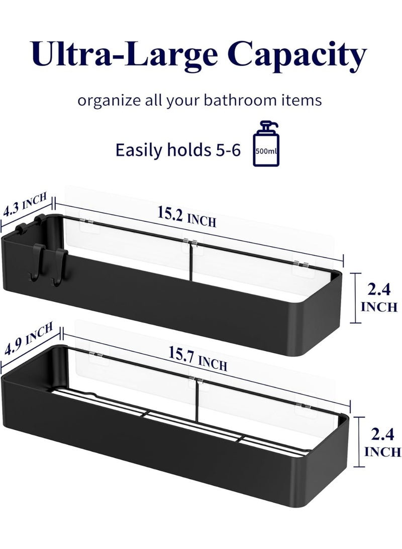 2 Pack X-Large Drill-Free Shower Shelves, Black Rustproof Stainless Steel Adhesive Shower Caddy, Wall Mount Organizer Rack for Bathroom - Image 3