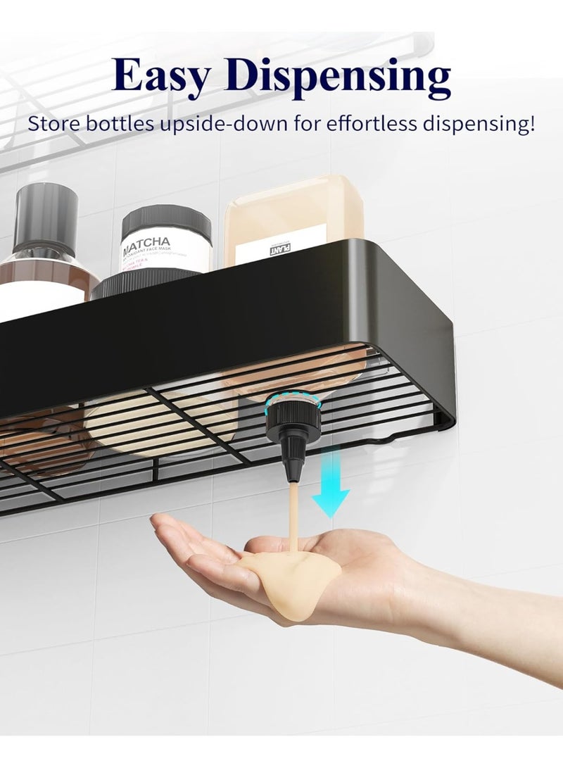 2 Pack X-Large Drill-Free Shower Shelves, Black Rustproof Stainless Steel Adhesive Shower Caddy, Wall Mount Organizer Rack for Bathroom - Image 4
