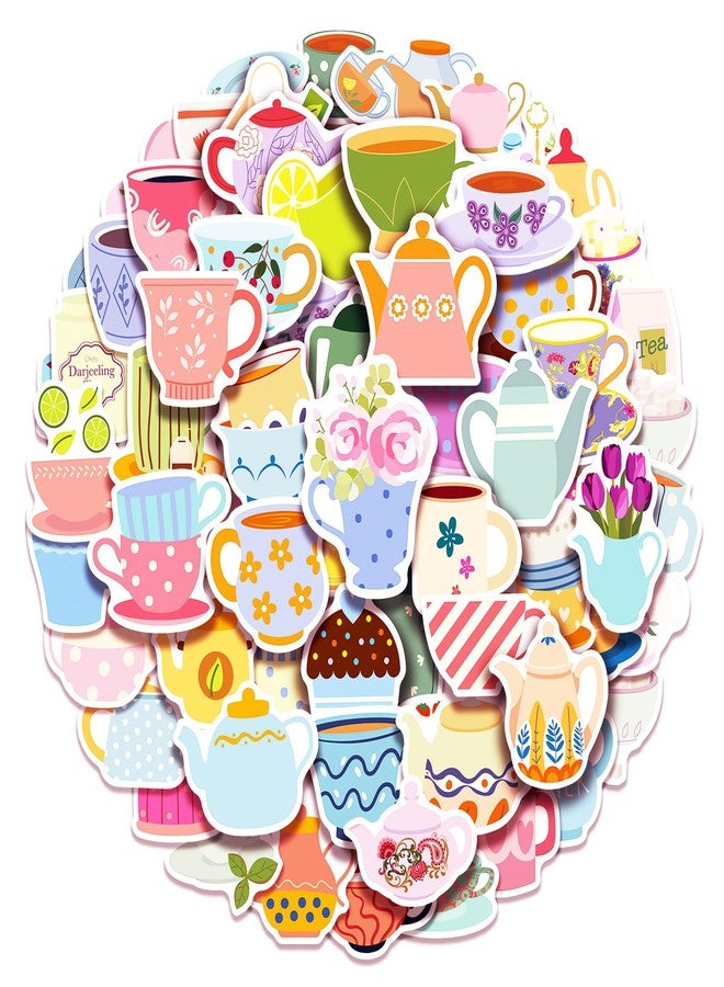 Cleverplay 100 Pack Tea Stickers, Floral Tea Time Party Favors, Birthday Decorations Gifts - Image 1