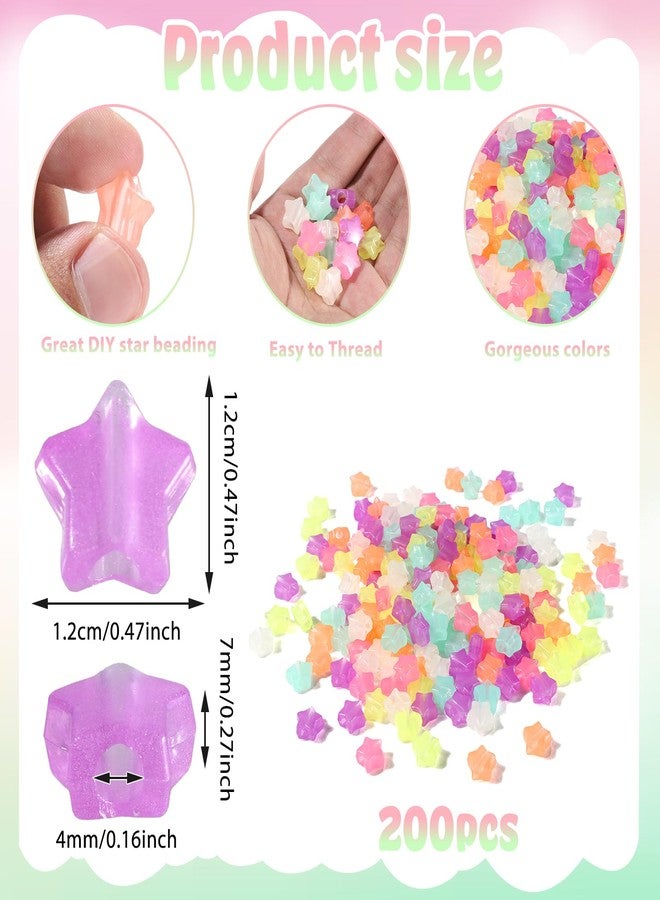 YQQYG 200 PCS Glow in The Dark Star Beads, Multicolor Star Beads for Bracelets, Cute Charms Glow in The Dark Stars for DIY Bracelets Necklaces Accessories - Image 2