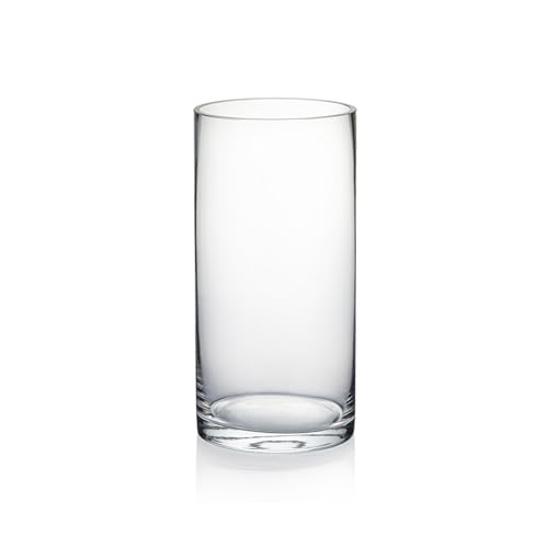 WGVI Quality Thick Weighted Clear Cylinder Glass Vases, 4" W x 8" H, Flower Arrangement Floating Candle Holders Wedding Centerpieces Terrarium Planter Floral Pen Brush Storage Container, 1 Piece - Image 1