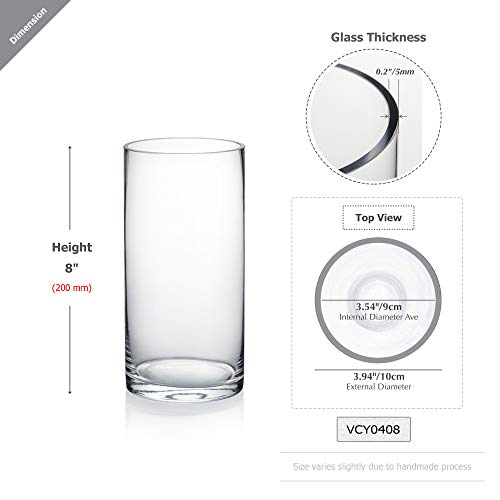 WGVI Quality Thick Weighted Clear Cylinder Glass Vases, 4" W x 8" H, Flower Arrangement Floating Candle Holders Wedding Centerpieces Terrarium Planter Floral Pen Brush Storage Container, 1 Piece - Image 2