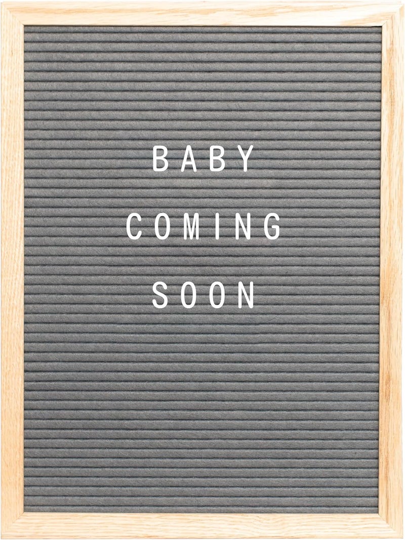 Stiles 12"x16" Felt Letter Board Sign Set, With 440 Plastic Letters, Numbers, and Symbols, Changeable Wooden Message Board for Menu, Milestones, or Baby Announcement Sign, Grey - Image 2