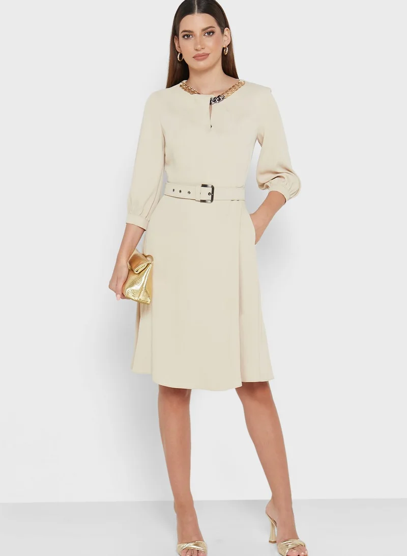 FYOR Puff Sleeve Belt Detail Dress