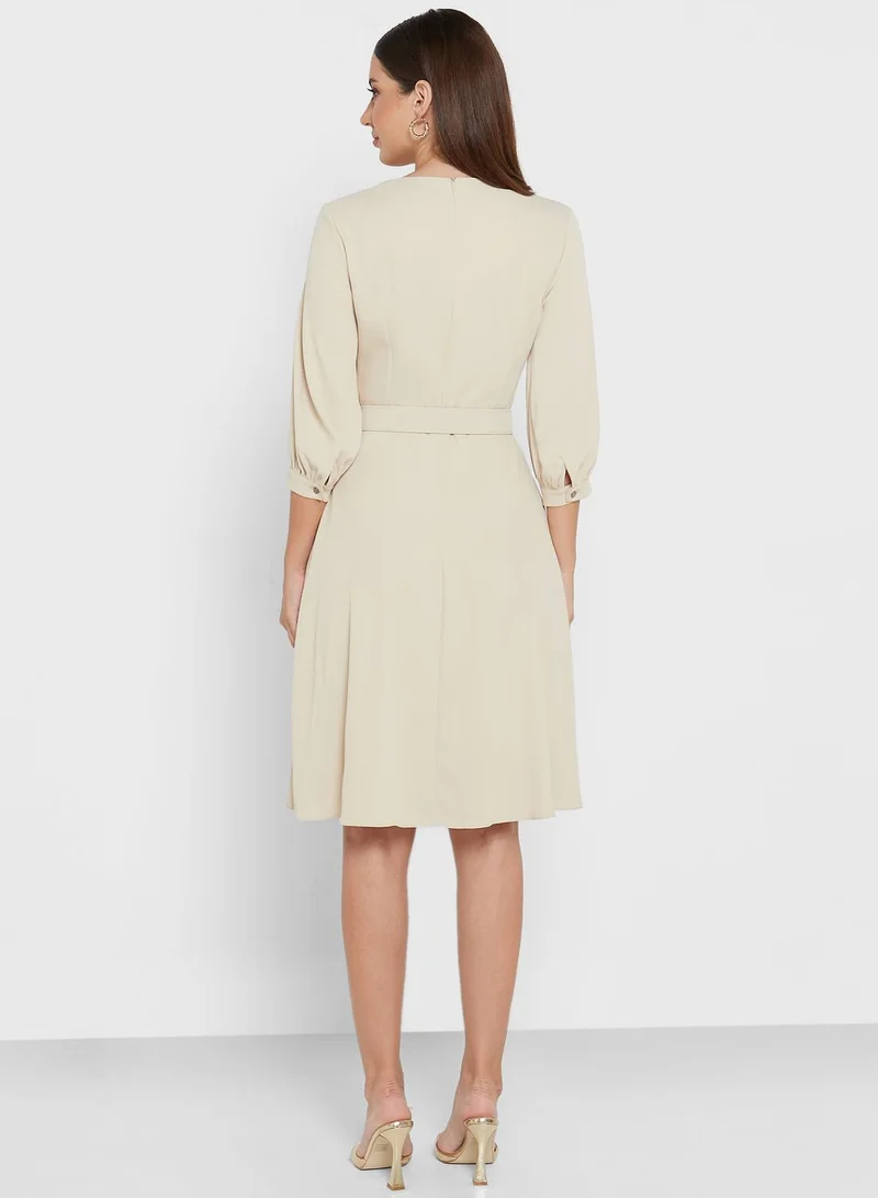 FYOR Puff Sleeve Belt Detail Dress