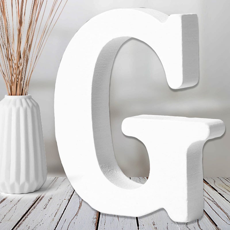 AOCEAN 6 Inch White Wood Letters  Unfinished Wood Letters for Wall Christmas Decor Standing Letters Slices Sign Board Decoration for Xmas Home Party Projects G