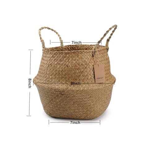 DOKOT Seagrass Plant Basket with Handles, Woven Storage Basket, 7inch Diameter x 8inch Height - Image 5