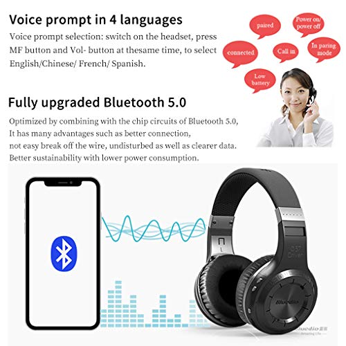 Bluedio V5.0 Bluetooth Headphones Over Ear, Wireless Bluetooth On-Ear Stereo Earphones Noise Cancelling, Soft Memory-Protein Earmuffs, w/Mic (Black) - Image 5